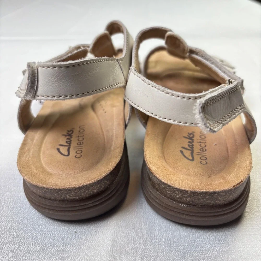 Clarks‎ Collection Womens 8.5 Off White Leather Strappy Sandals Ultimate Comfort